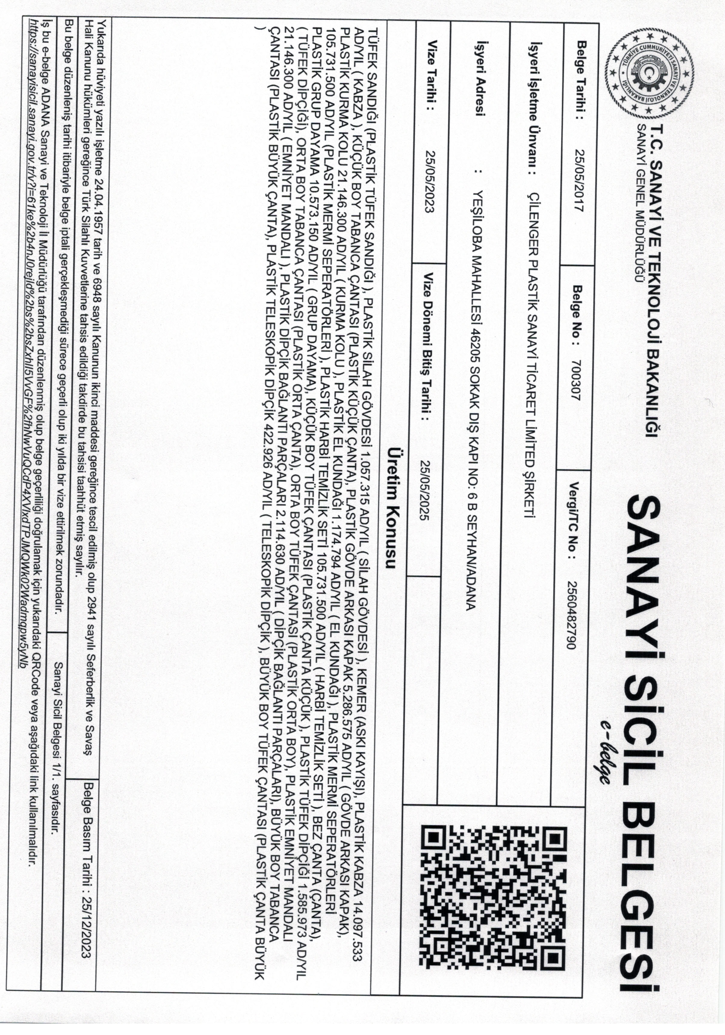 Sanayi Sicil Belgesi